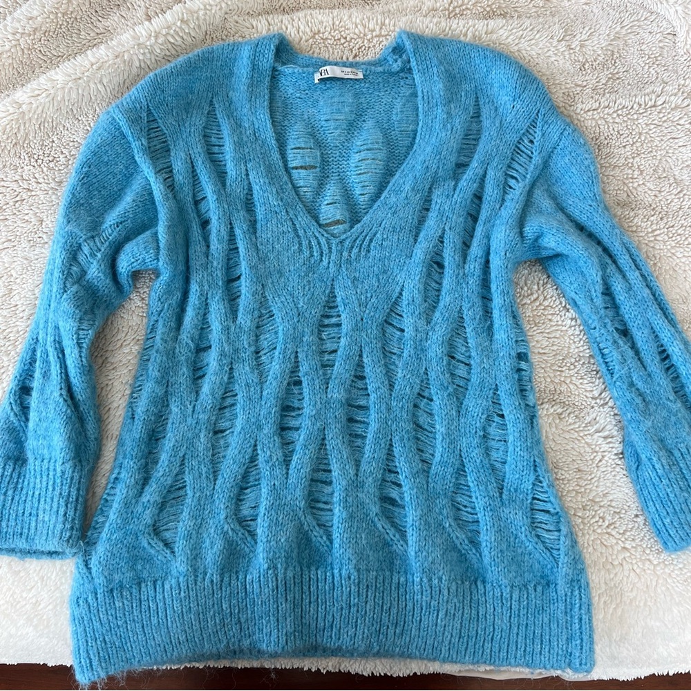 Zara Long Ripped Knit Sweater